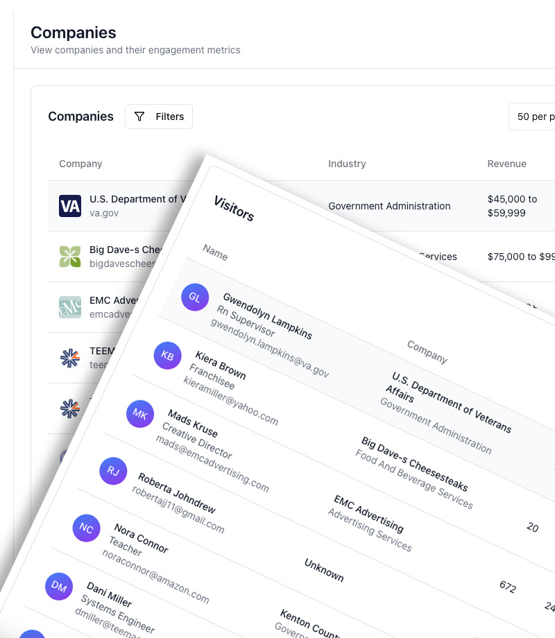 VisitorID dashboard showing identified visitors